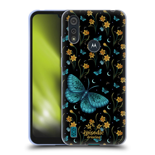 Episodic Drawing Moth Patterns Daffodil Flowers Soft Gel Case for Motorola Moto E6s (2020)