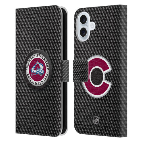 NHL Colorado Avalanche Puck Texture Leather Book Wallet Case Cover For Apple iPhone 16 Plus