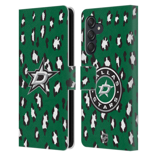 NHL Dallas Stars Leopard Patten Leather Book Wallet Case Cover For Samsung Galaxy M55 5G