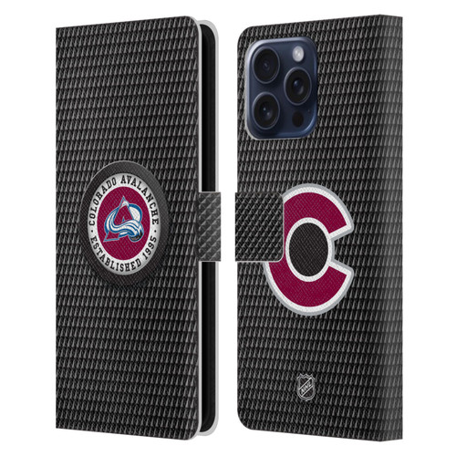 NHL Colorado Avalanche Puck Texture Leather Book Wallet Case Cover For Apple iPhone 16 Pro Max