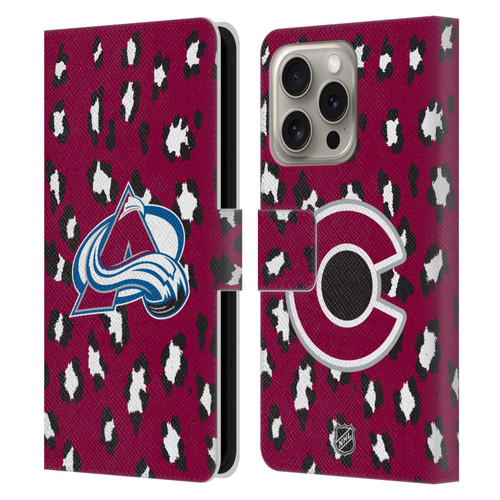 NHL Colorado Avalanche Leopard Patten Leather Book Wallet Case Cover For Apple iPhone 16 Pro