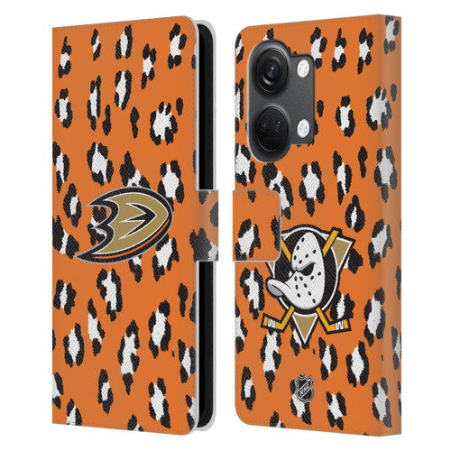NHL Anaheim Ducks Leopard Patten Leather Book Wallet Case Cover For OnePlus Nord 3 5G