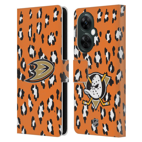 NHL Anaheim Ducks Leopard Patten Leather Book Wallet Case Cover For OnePlus Nord CE 3 Lite 5G