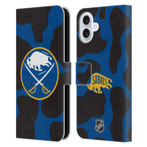 NHL Buffalo Sabres Cow Pattern Leather Book Wallet Case Cover For Apple iPhone 16 Plus