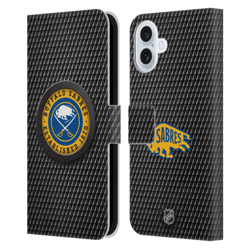 NHL Buffalo Sabres Puck Texture Leather Book Wallet Case Cover For Apple iPhone 16 Plus