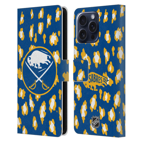 NHL Buffalo Sabres Leopard Patten Leather Book Wallet Case Cover For Apple iPhone 16 Pro Max