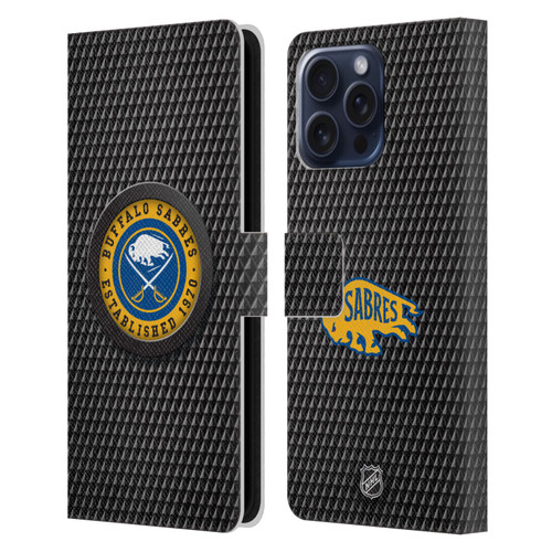 NHL Buffalo Sabres Puck Texture Leather Book Wallet Case Cover For Apple iPhone 16 Pro Max