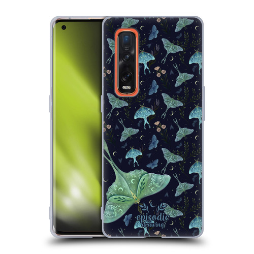 Episodic Drawing Moth Patterns Green Soft Gel Case for OPPO Find X2 Pro 5G