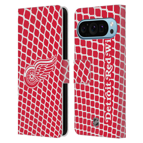 NHL Detroit Red Wings Net Pattern Leather Book Wallet Case Cover For Google Pixel 9 / Pixel 9 Pro