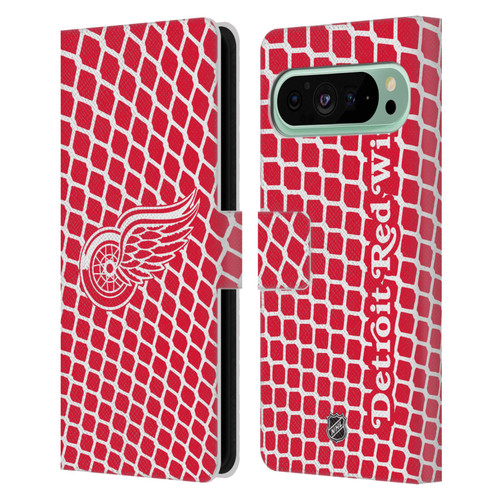 NHL Detroit Red Wings Net Pattern Leather Book Wallet Case Cover For Google Pixel 9 Pro XL