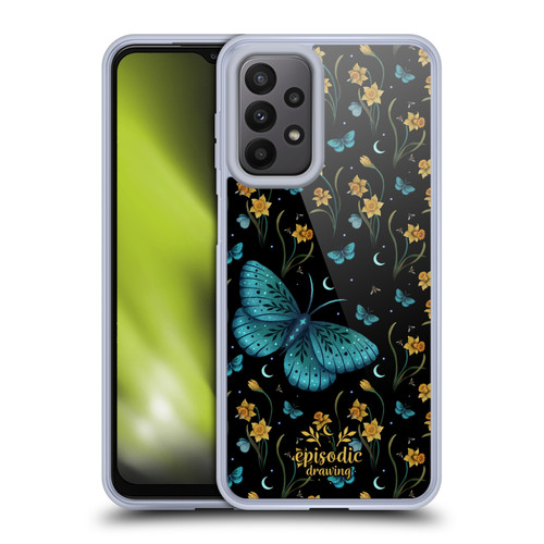Episodic Drawing Moth Patterns Daffodil Flowers Soft Gel Case for Samsung Galaxy A23 / 5G (2022)