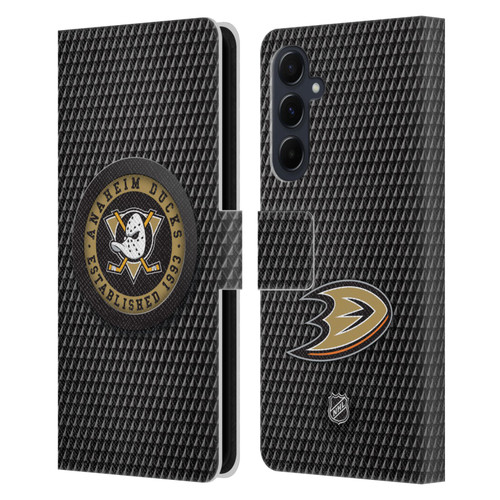 NHL Anaheim Ducks Puck Texture Leather Book Wallet Case Cover For Samsung Galaxy A55 5G