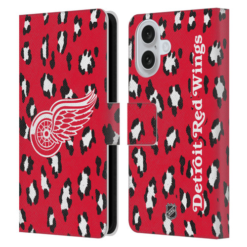 NHL Detroit Red Wings Leopard Patten Leather Book Wallet Case Cover For Apple iPhone 16