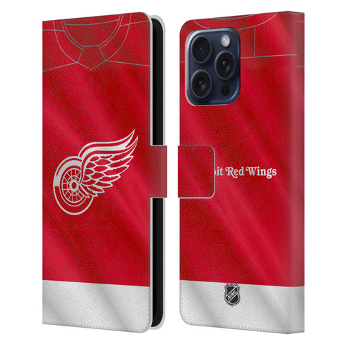 NHL Detroit Red Wings Jersey Leather Book Wallet Case Cover For Apple iPhone 16 Pro Max