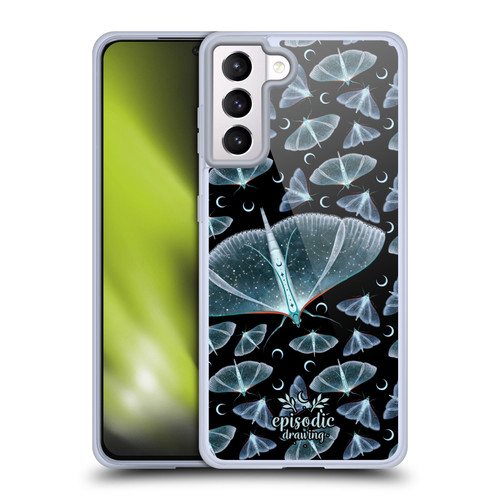 Episodic Drawing Moth Patterns Translucent Soft Gel Case for Samsung Galaxy S21+ 5G