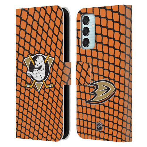 NHL Anaheim Ducks Net Pattern Leather Book Wallet Case Cover For Samsung Galaxy M15/F15 5G