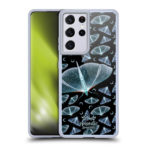 Episodic Drawing Moth Patterns Translucent Soft Gel Case for Samsung Galaxy S21 Ultra 5G