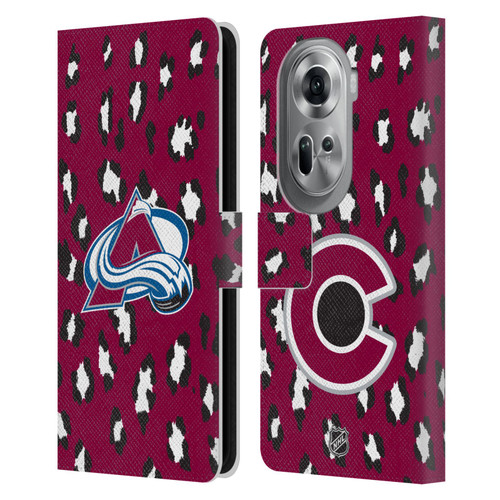 NHL Colorado Avalanche Leopard Patten Leather Book Wallet Case Cover For OPPO Reno11 Pro