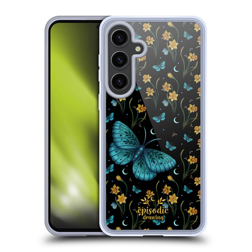 Episodic Drawing Moth Patterns Daffodil Flowers Soft Gel Case for Samsung Galaxy S24+ 5G