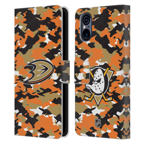 NHL Anaheim Ducks Camouflage Leather Book Wallet Case Cover For Sony Xperia 5 V 5G NHL Anaheim Ducks Camouflage Leather Book Wallet Case Cover For Sony Xperia 5 V 5G