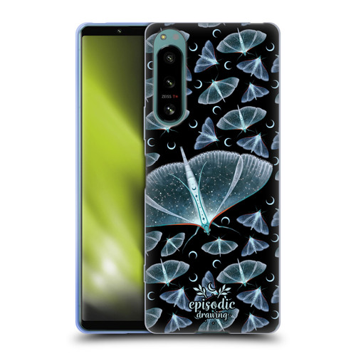 Episodic Drawing Moth Patterns Translucent Soft Gel Case for Sony Xperia 5 IV
