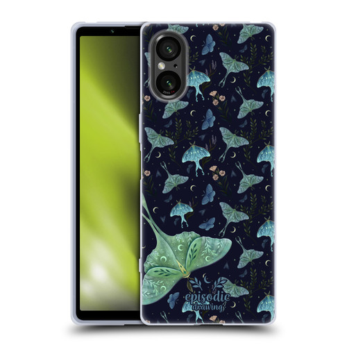 Episodic Drawing Moth Patterns Green Soft Gel Case for Sony Xperia 5 V 5G