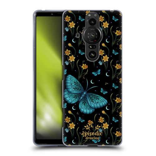 Episodic Drawing Moth Patterns Daffodil Flowers Soft Gel Case for Sony Xperia Pro-I