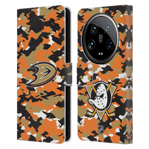 NHL Anaheim Ducks Camouflage Leather Book Wallet Case Cover For Xiaomi 14 Ultra