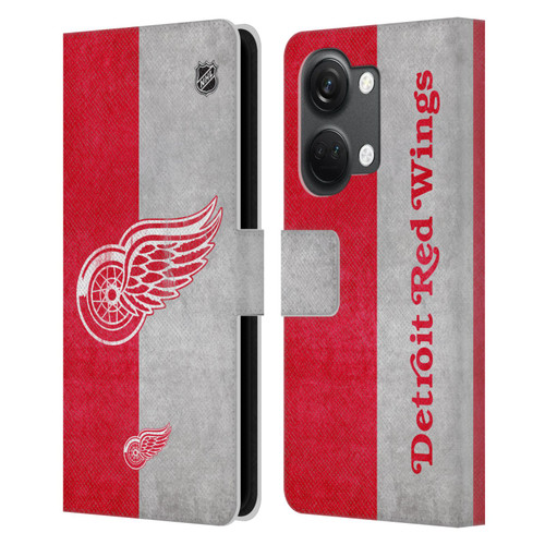 NHL Detroit Red Wings Half Distressed Leather Book Wallet Case Cover For OnePlus Nord 3 5G