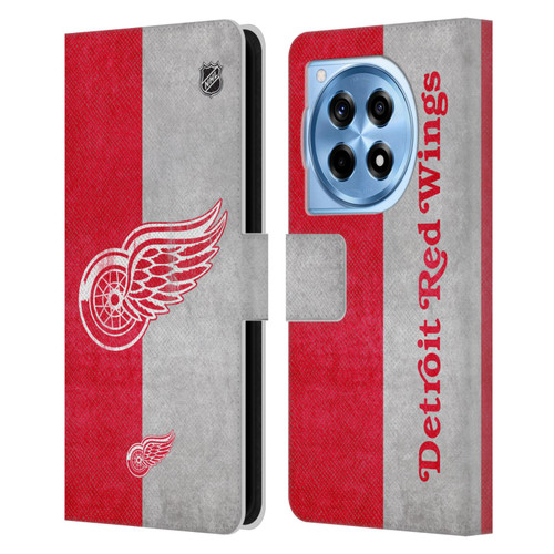 NHL Detroit Red Wings Half Distressed Leather Book Wallet Case Cover For OnePlus 12R