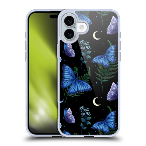 Episodic Drawing Pattern Blue Morpho Butterfly Soft Gel Case for Apple iPhone 16 Plus