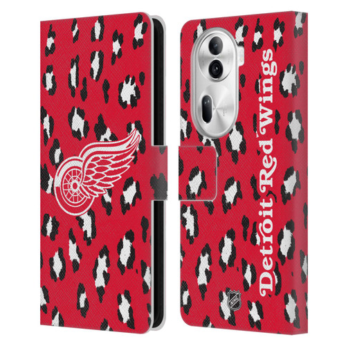 NHL Detroit Red Wings Leopard Patten Leather Book Wallet Case Cover For OPPO Reno11