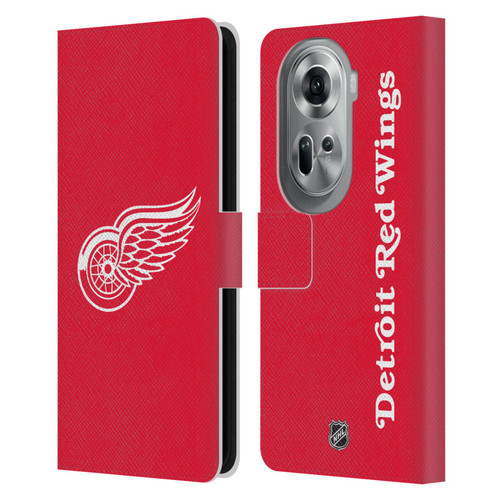NHL Detroit Red Wings Plain Leather Book Wallet Case Cover For OPPO Reno11 Pro