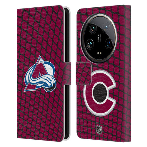 NHL Colorado Avalanche Net Pattern Leather Book Wallet Case Cover For Xiaomi 14 Ultra
