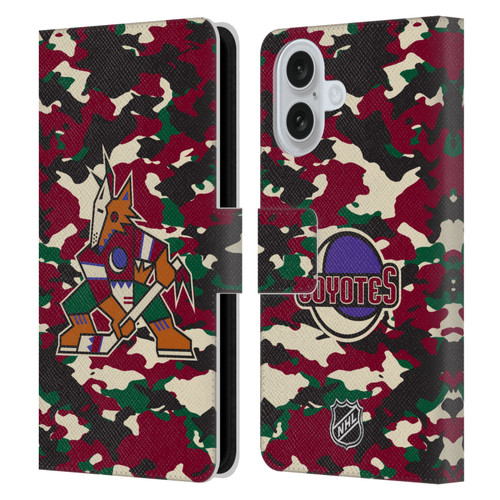 NHL Arizona Coyotes Camouflage Leather Book Wallet Case Cover For Apple iPhone 16