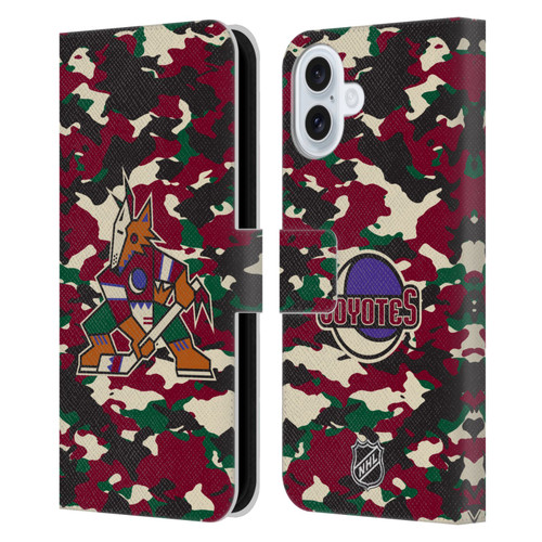 NHL Arizona Coyotes Camouflage Leather Book Wallet Case Cover For Apple iPhone 16 Plus