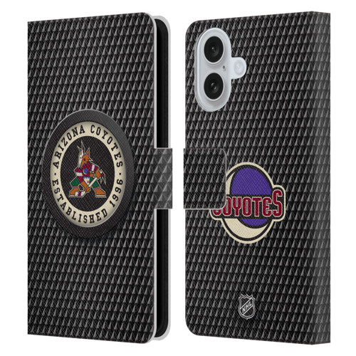 NHL Arizona Coyotes Puck Texture Leather Book Wallet Case Cover For Apple iPhone 16