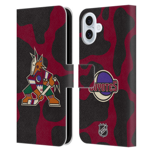 NHL Arizona Coyotes Cow Pattern Leather Book Wallet Case Cover For Apple iPhone 16 Plus