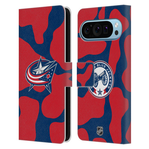 NHL Columbus Blue Jackets Cow Pattern Leather Book Wallet Case Cover For Google Pixel 9 / Pixel 9 Pro