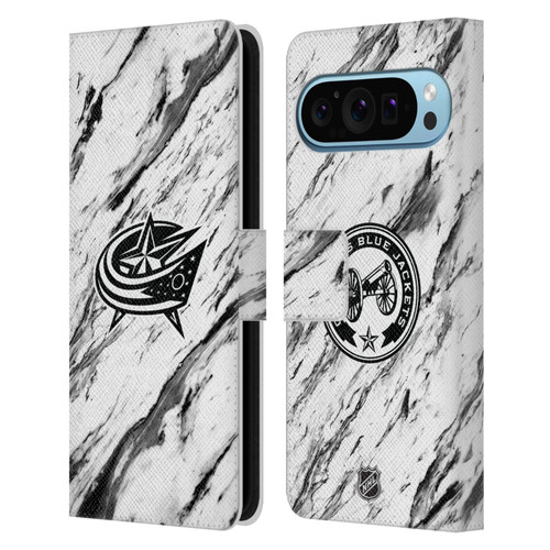 NHL Columbus Blue Jackets Marble Leather Book Wallet Case Cover For Google Pixel 9 / Pixel 9 Pro