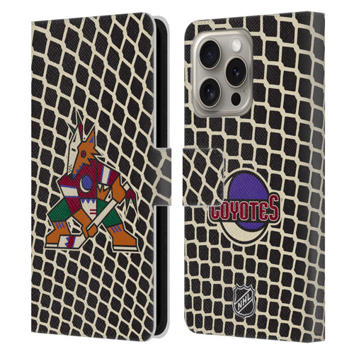NHL Arizona Coyotes Net Pattern Leather Book Wallet Case Cover For Apple iPhone 16 Pro