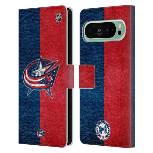 NHL Columbus Blue Jackets Half Distressed Leather Book Wallet Case Cover For Google Pixel 9 Pro XL