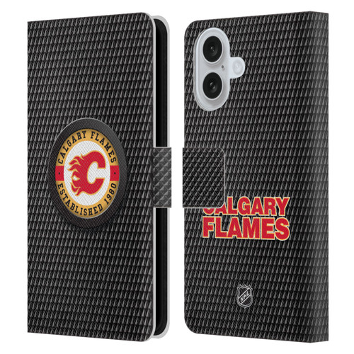 NHL Calgary Flames Puck Texture Leather Book Wallet Case Cover For Apple iPhone 16