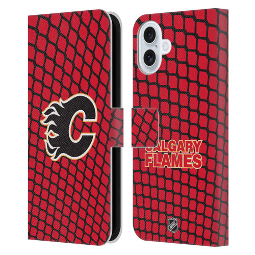 NHL Calgary Flames Net Pattern Leather Book Wallet Case Cover For Apple iPhone 16 Plus
