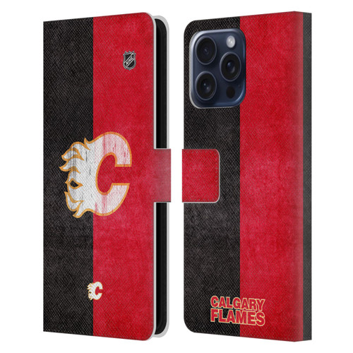 NHL Calgary Flames Half Distressed Leather Book Wallet Case Cover For Apple iPhone 16 Pro Max