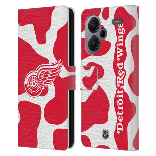 NHL Detroit Red Wings Cow Pattern Leather Book Wallet Case Cover For Xiaomi Redmi Note 13 Pro Plus 5G