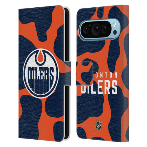 NHL Edmonton Oilers Cow Pattern Leather Book Wallet Case Cover For Google Pixel 9 / Pixel 9 Pro