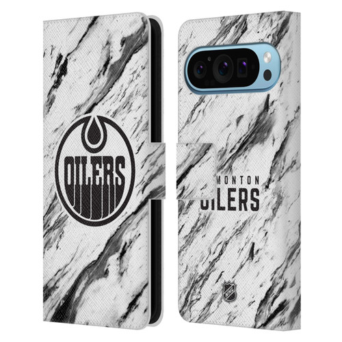 NHL Edmonton Oilers Marble Leather Book Wallet Case Cover For Google Pixel 9 / Pixel 9 Pro