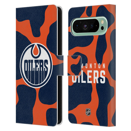 NHL Edmonton Oilers Cow Pattern Leather Book Wallet Case Cover For Google Pixel 9 Pro XL