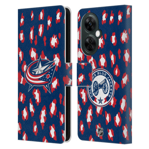 NHL Columbus Blue Jackets Leopard Patten Leather Book Wallet Case Cover For OnePlus Nord CE 3 Lite 5G